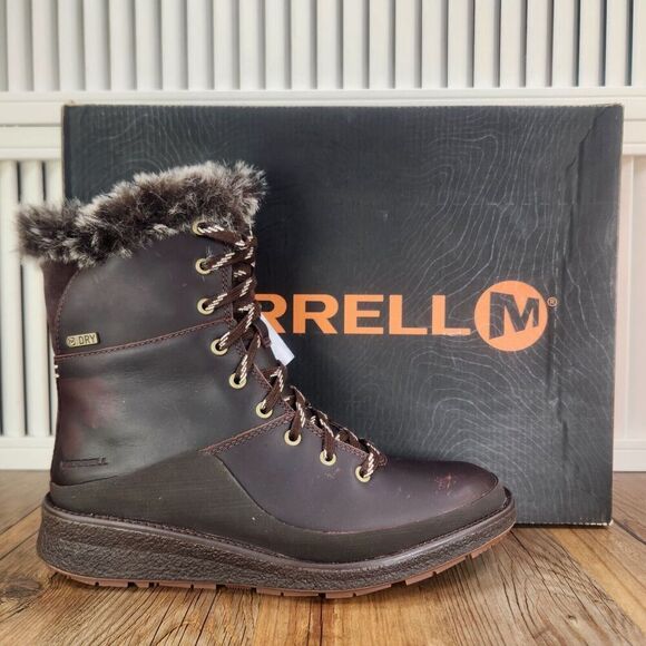 Merrell Tremblant Ezra Lace WP Ice+ Womens 6.5 Brown Leather Vibram Winter Boots - Picture 1 of 12